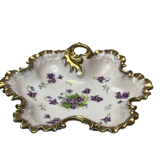 Napco China Gold Gilt Hand Painted Violet Floral Nappy Dish Candy - Picture 2 of 4